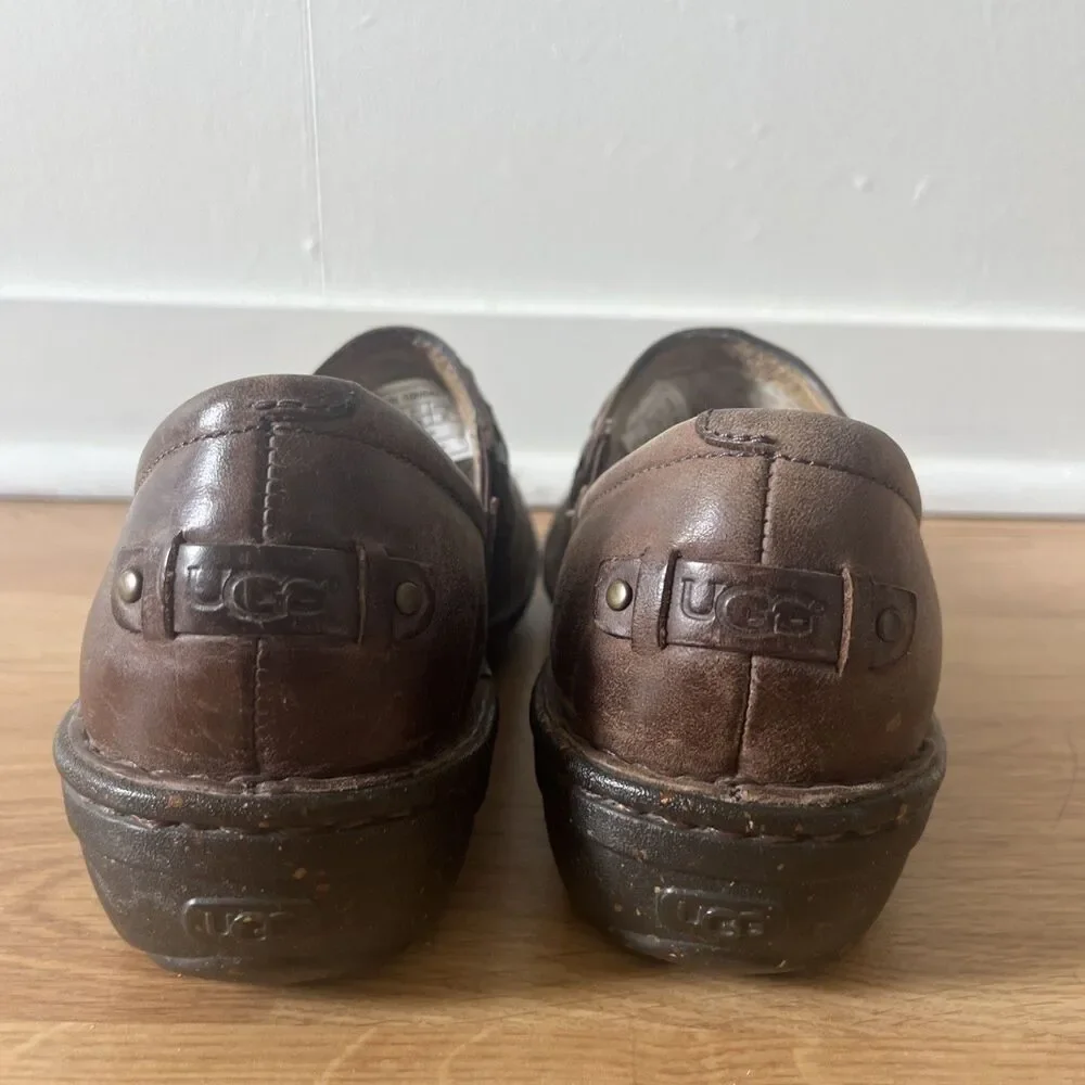 UGG Anila Women's 8 Braided Slip On Shoes/Clogs Brown Leather Lined 1005427